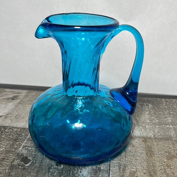 Other - Small Blue Hand Blown Glass Pitcher Unique Design